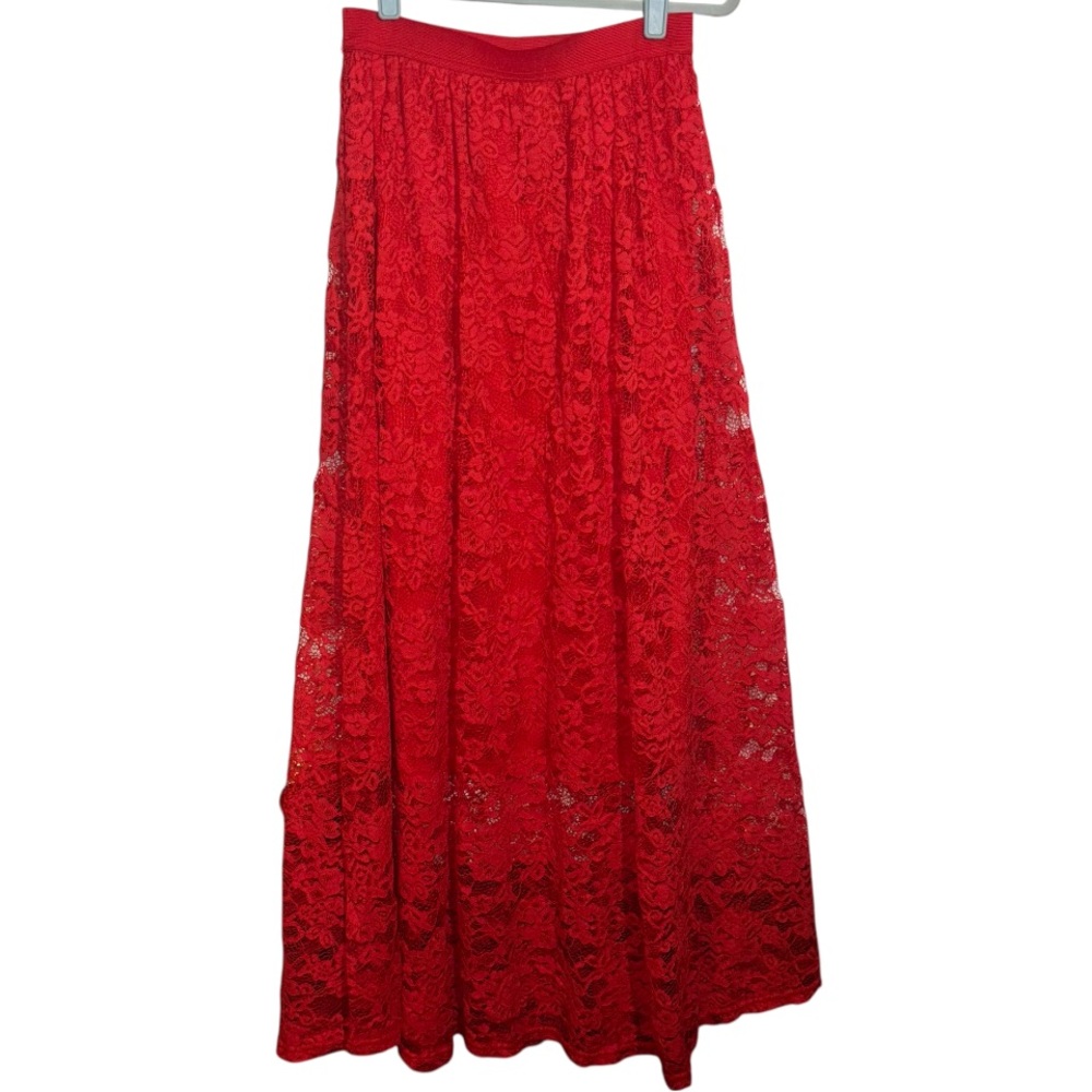 Laffaire Red Lace Maxi Skirt A-Line Full Skirt Women’s Size Medium - Picture 3 of 8